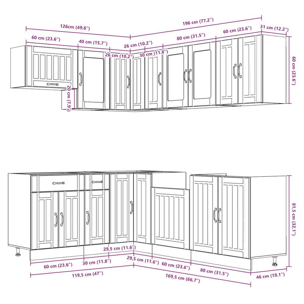11-delige Keukenkastenset Lucca bewerkt hout glanzend wit is nu te koop bij PeponiXL, paradijselijk wonen!