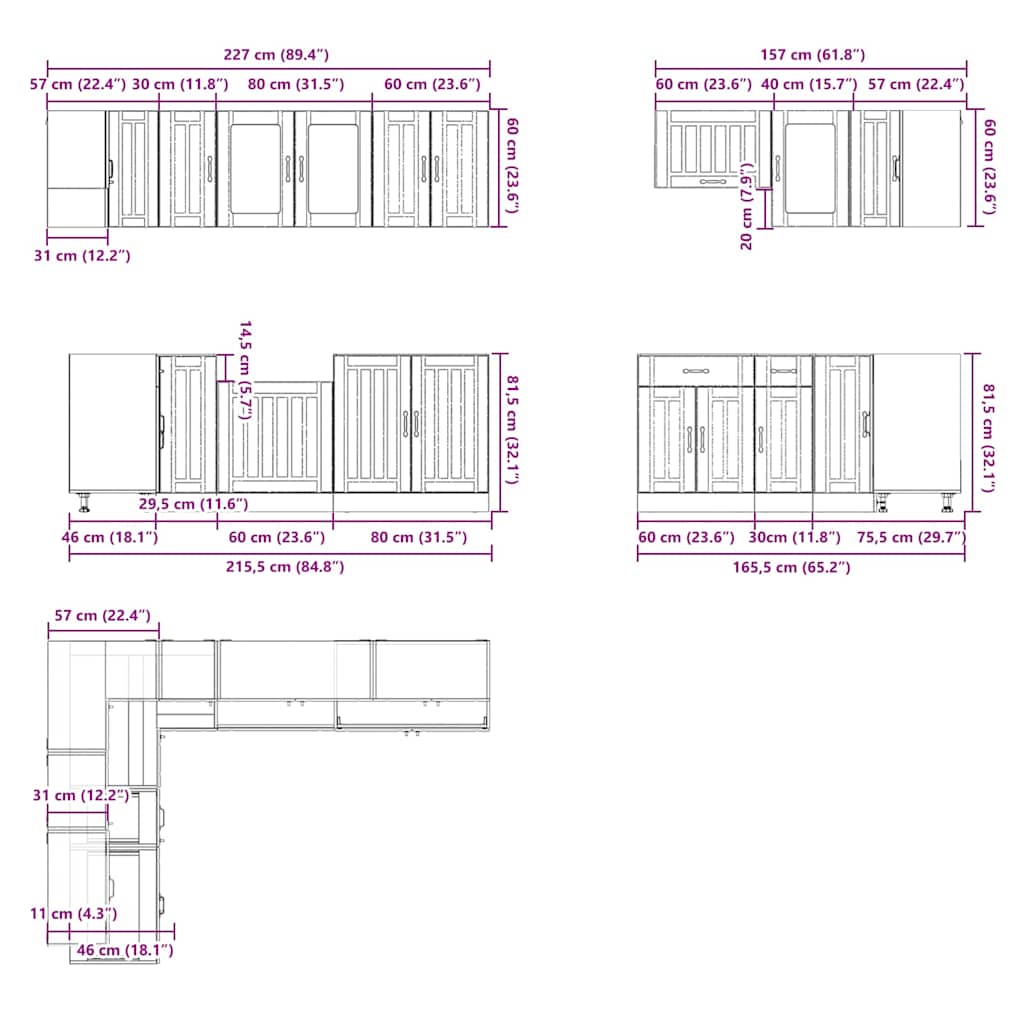 11-delige Keukenkastenset Lucca bewerkt hout betongrijs is nu te koop bij PeponiXL, paradijselijk wonen!