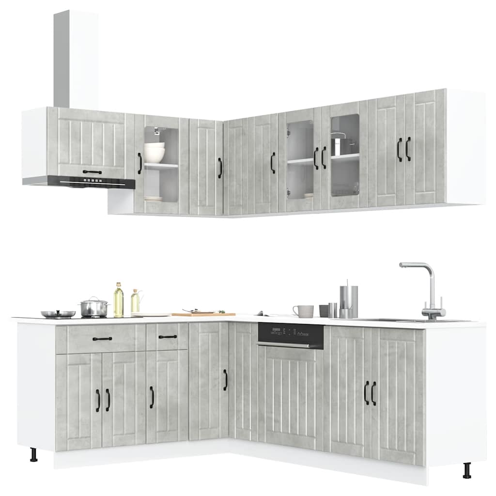 11-delige Keukenkastenset Lucca bewerkt hout betongrijs is nu te koop bij PeponiXL, paradijselijk wonen!