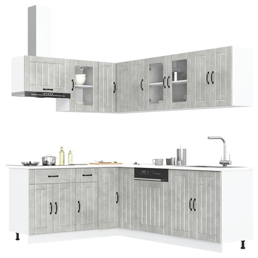11-delige Keukenkastenset Lucca bewerkt hout betongrijs is nu te koop bij PeponiXL, paradijselijk wonen!