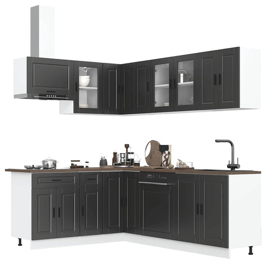 11-delige Keukenkastenset Porto bewerkt hout zwart is nu te koop bij PeponiXL, paradijselijk wonen!