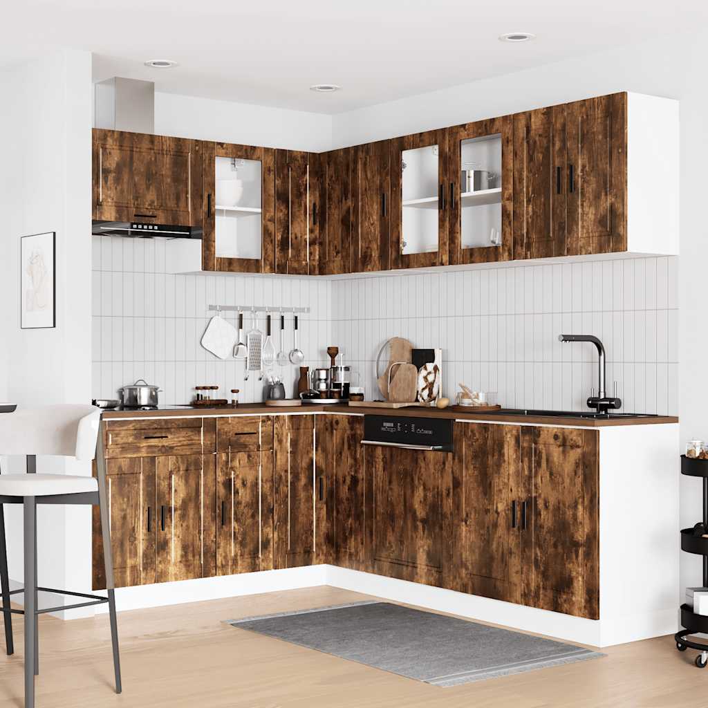 11-delige Keukenkastenset Porto bewerkt hout gerookt eiken is nu te koop bij PeponiXL, paradijselijk wonen!