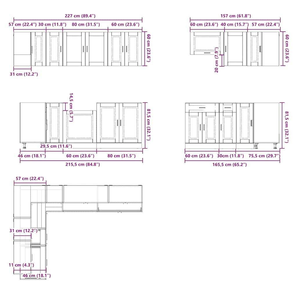 11-delige Keukenkastenset Porto bewerkt hout gerookt eiken is nu te koop bij PeponiXL, paradijselijk wonen!