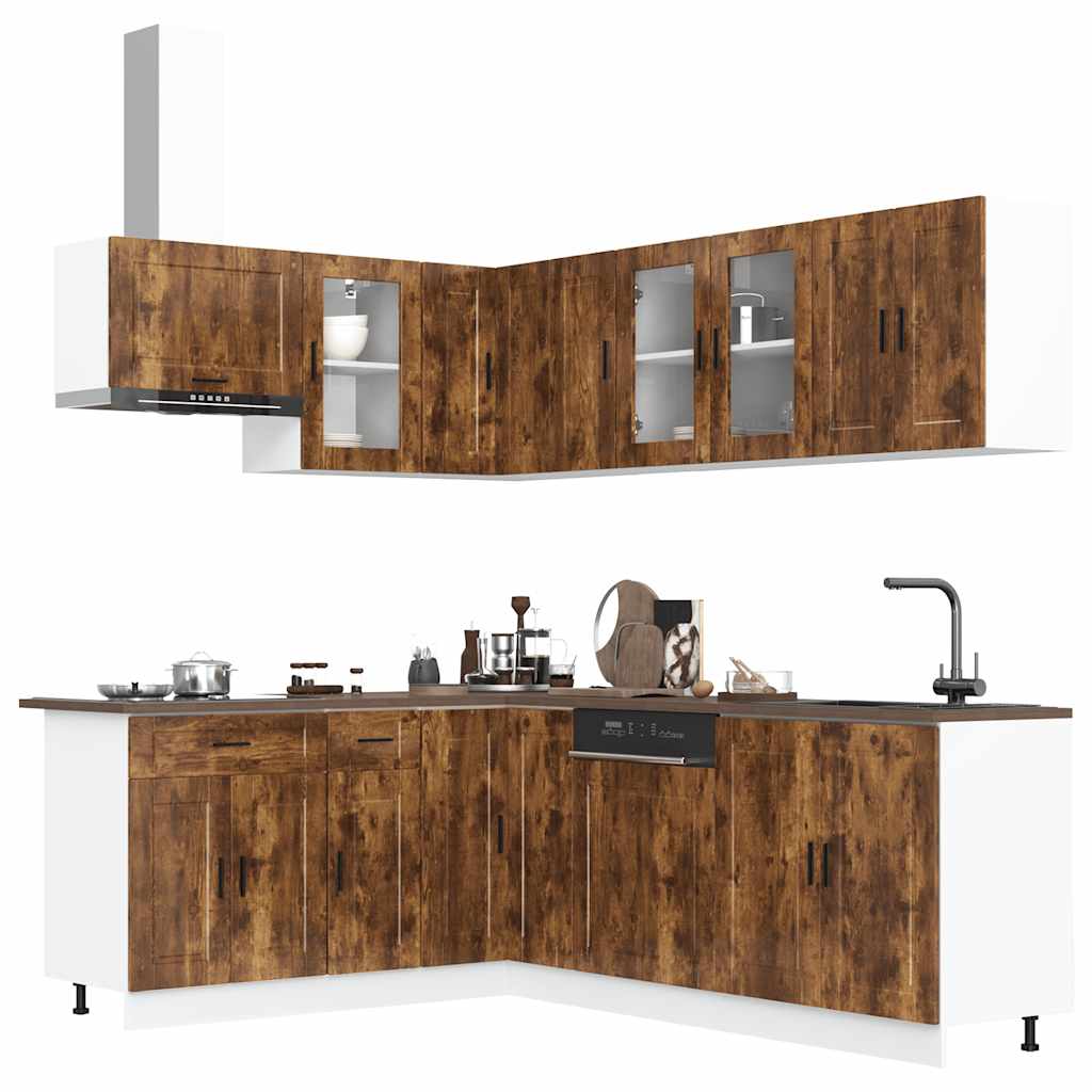 11-delige Keukenkastenset Porto bewerkt hout gerookt eiken is nu te koop bij PeponiXL, paradijselijk wonen!