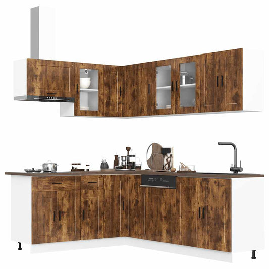 11-delige Keukenkastenset Porto bewerkt hout gerookt eiken is nu te koop bij PeponiXL, paradijselijk wonen!
