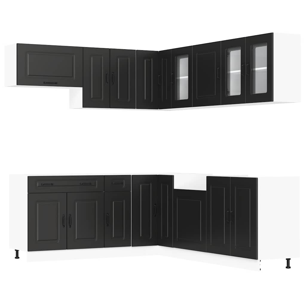11-delige Keukenkastenset Kalmar bewerkt hout zwart is nu te koop bij PeponiXL, paradijselijk wonen!