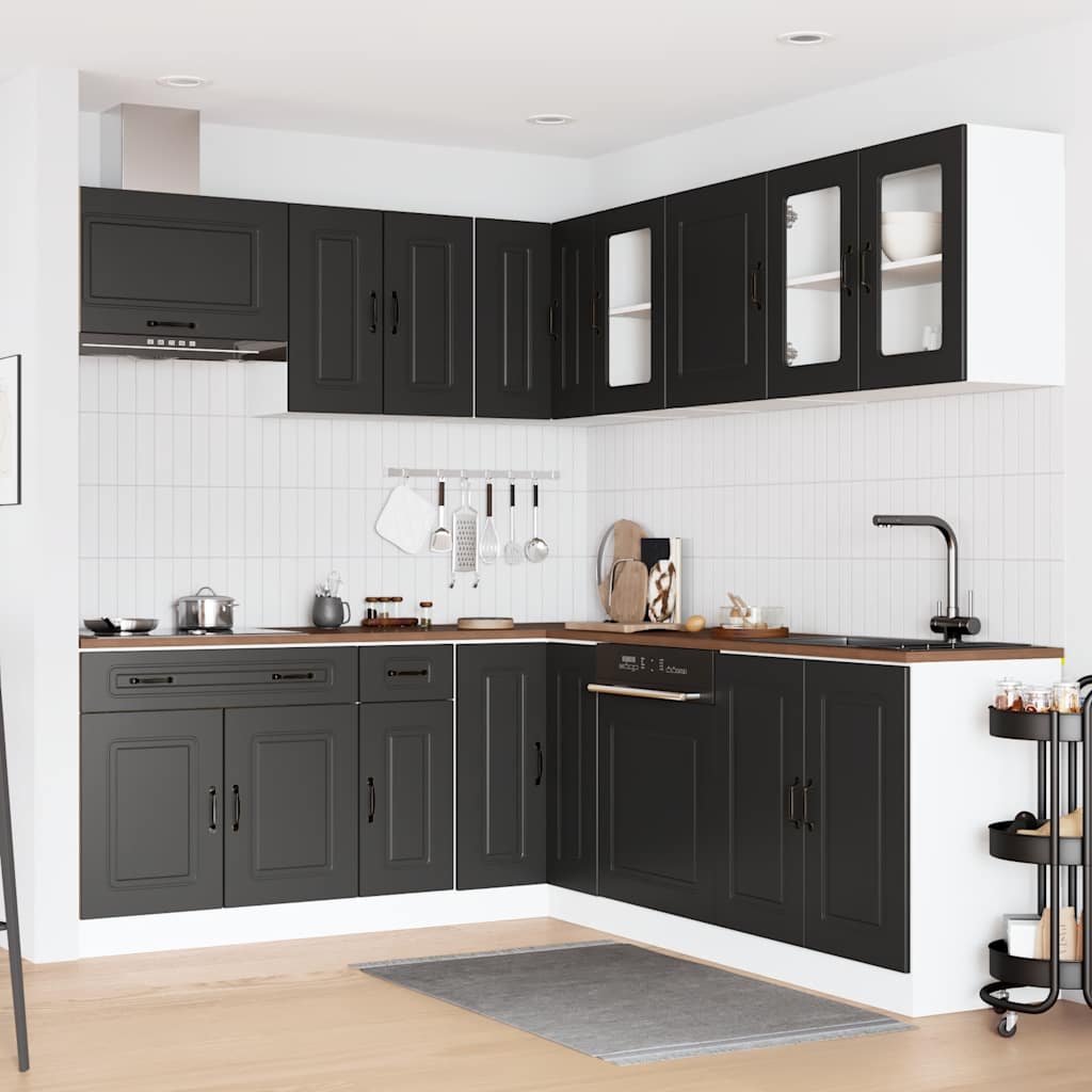 11-delige Keukenkastenset Kalmar bewerkt hout zwart is nu te koop bij PeponiXL, paradijselijk wonen!