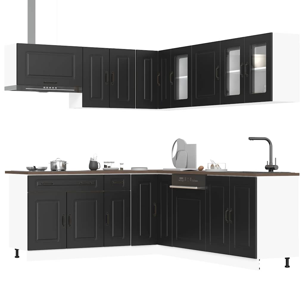 11-delige Keukenkastenset Kalmar bewerkt hout zwart is nu te koop bij PeponiXL, paradijselijk wonen!