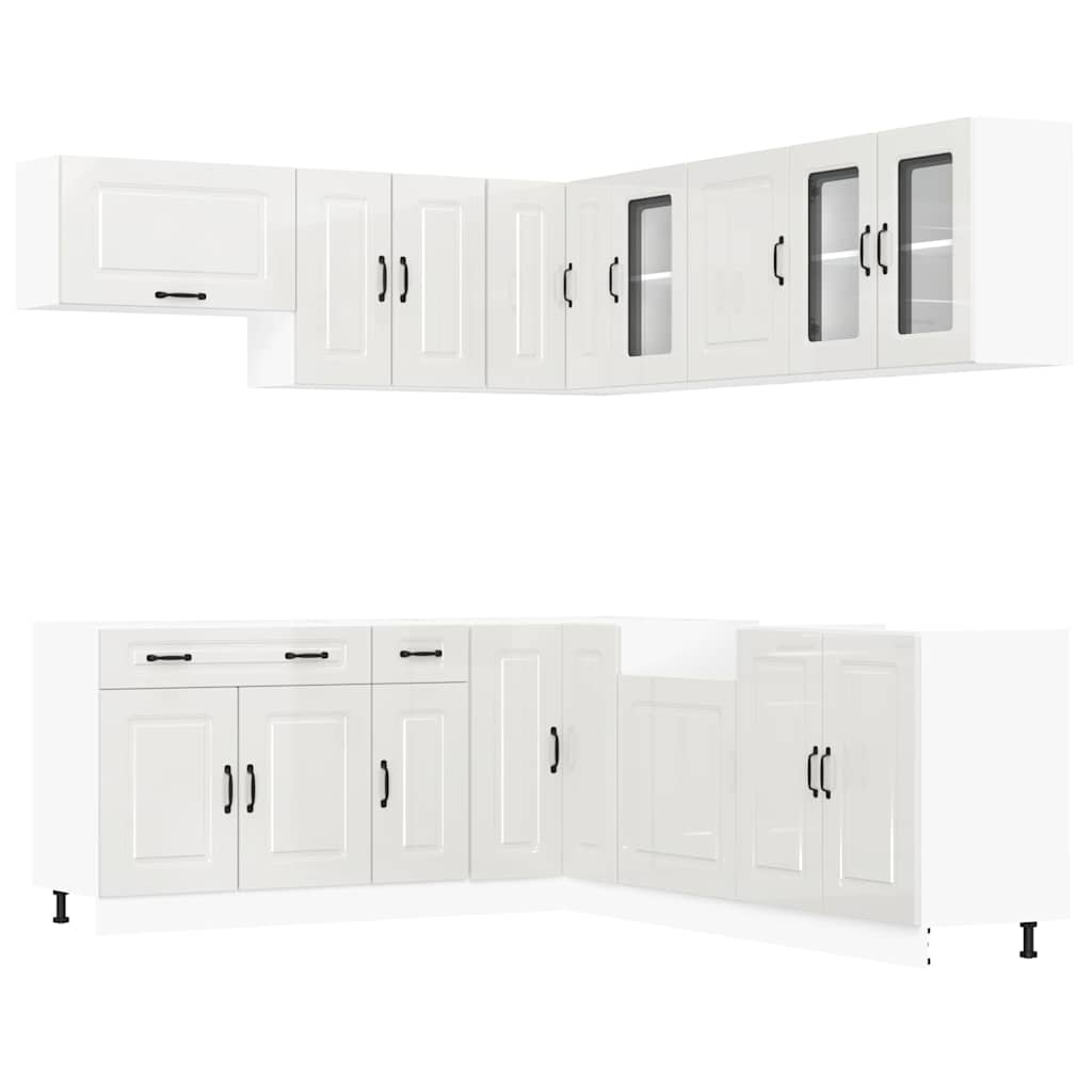 11-delige Keukenkastenset Kalmar bewerkt hout glanzend wit is nu te koop bij PeponiXL, paradijselijk wonen!