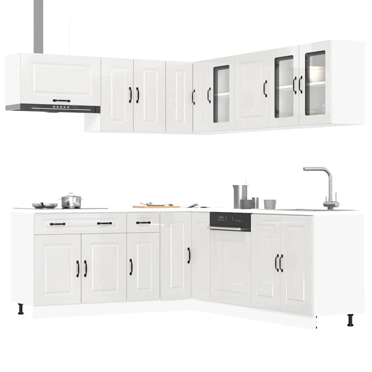 11-delige Keukenkastenset Kalmar bewerkt hout glanzend wit is nu te koop bij PeponiXL, paradijselijk wonen!