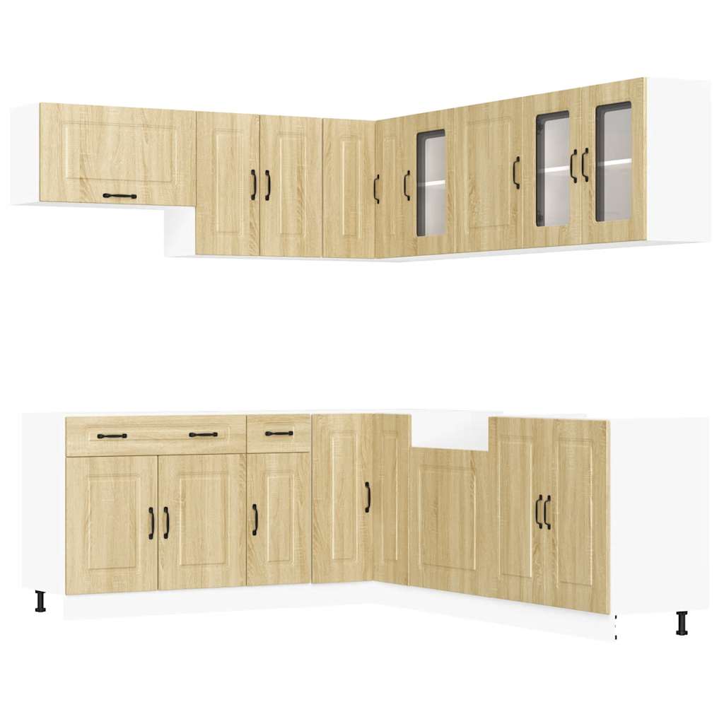 11-delige Keukenkastenset Kalmar bewerkt hout sonoma eikenkleur is nu te koop bij PeponiXL, paradijselijk wonen!