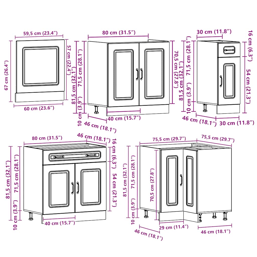 11-delige Keukenkastenset Kalmar bewerkt hout sonoma eikenkleur is nu te koop bij PeponiXL, paradijselijk wonen!