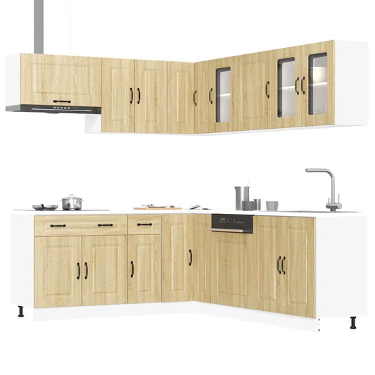 11-delige Keukenkastenset Kalmar bewerkt hout sonoma eikenkleur is nu te koop bij PeponiXL, paradijselijk wonen!