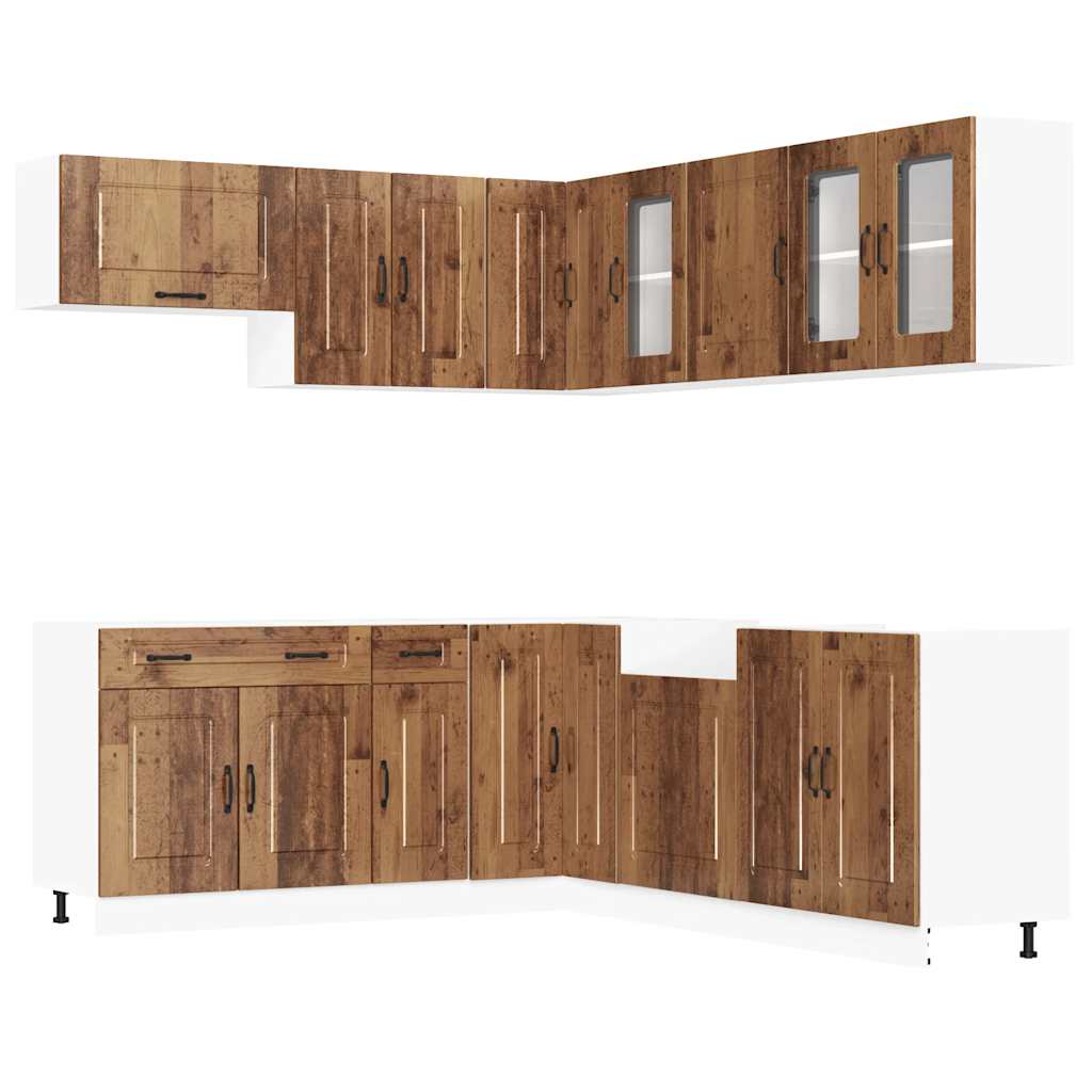 11-delige Keukenkastenset Kalmar bewerkt hout oud houtkleurig is nu te koop bij PeponiXL, paradijselijk wonen!