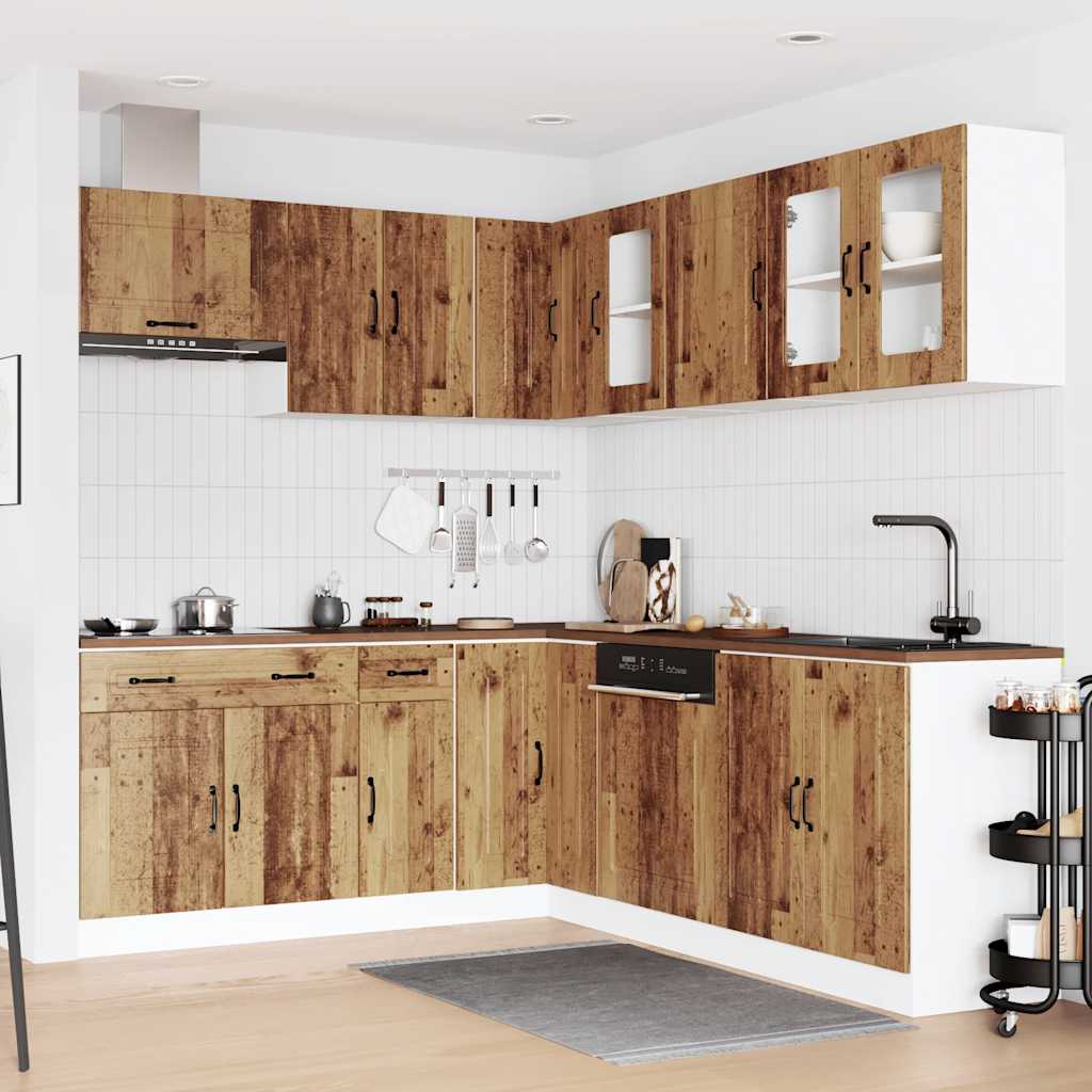 11-delige Keukenkastenset Kalmar bewerkt hout oud houtkleurig is nu te koop bij PeponiXL, paradijselijk wonen!