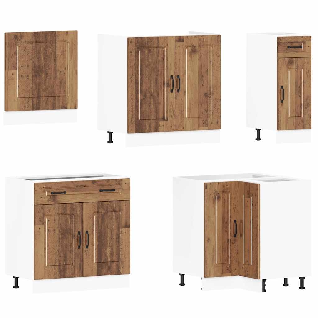 11-delige Keukenkastenset Kalmar bewerkt hout oud houtkleurig is nu te koop bij PeponiXL, paradijselijk wonen!