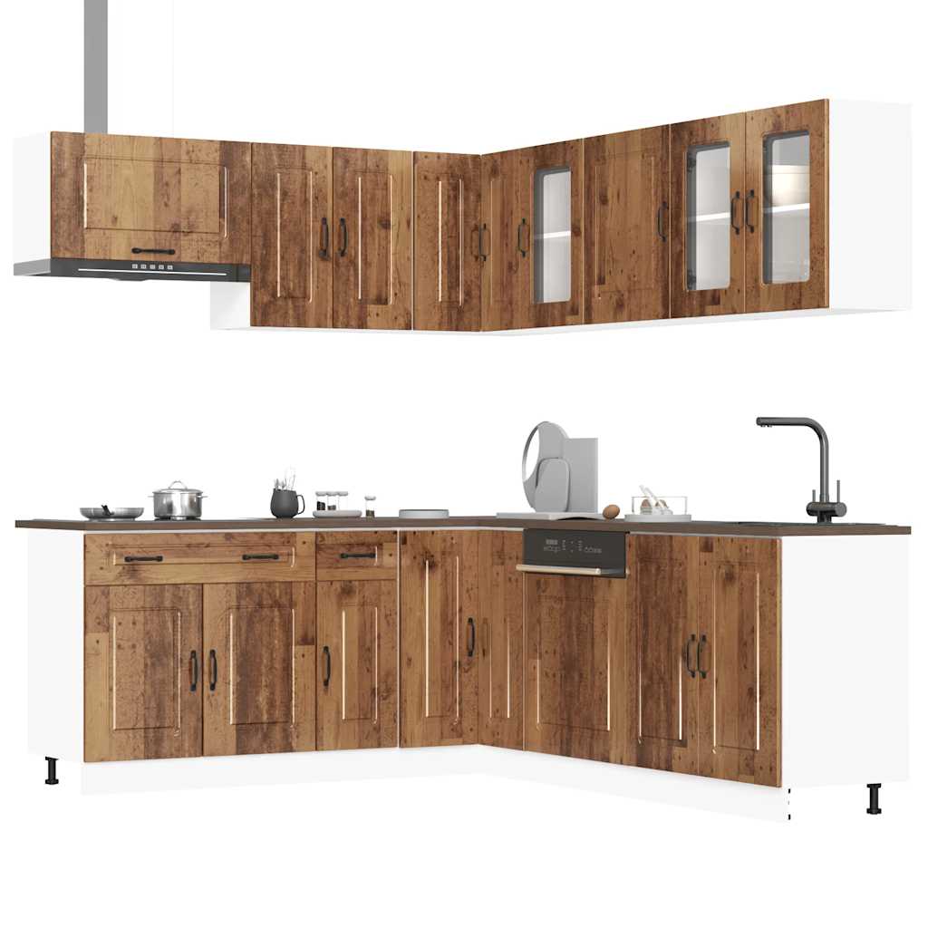 11-delige Keukenkastenset Kalmar bewerkt hout oud houtkleurig is nu te koop bij PeponiXL, paradijselijk wonen!