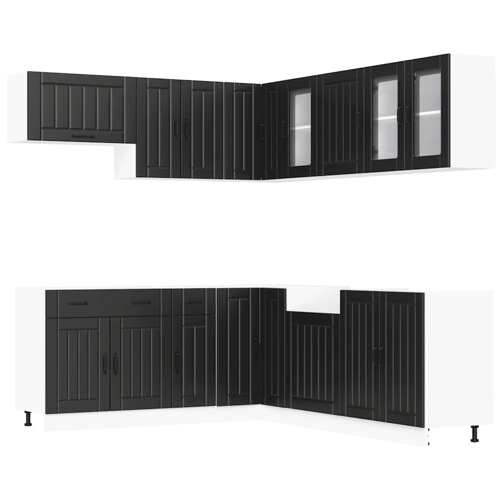 11-delige Keukenkastenset Lucca bewerkt hout zwart is nu te koop bij PeponiXL, paradijselijk wonen!