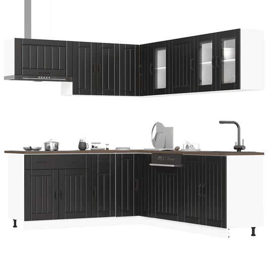 11-delige Keukenkastenset Lucca bewerkt hout zwart is nu te koop bij PeponiXL, paradijselijk wonen!