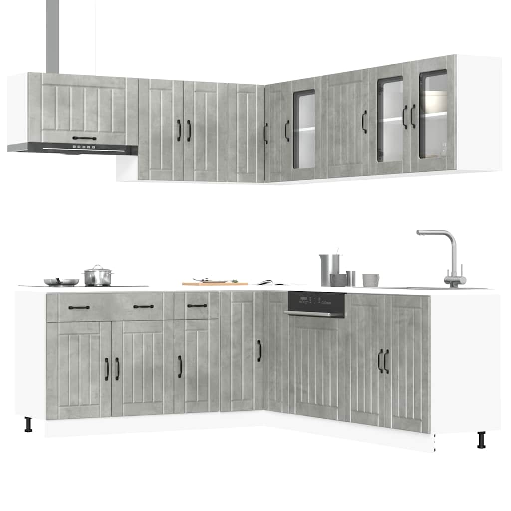 11-delige Keukenkastenset Lucca bewerkt hout betongrijs is nu te koop bij PeponiXL, paradijselijk wonen!