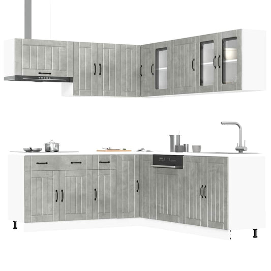11-delige Keukenkastenset Lucca bewerkt hout betongrijs is nu te koop bij PeponiXL, paradijselijk wonen!