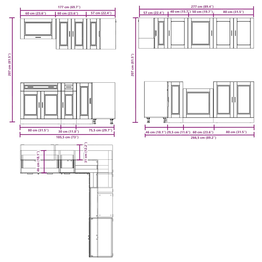 11-delige Keukenkastenset Porto bewerkt hout zwart is nu te koop bij PeponiXL, paradijselijk wonen!