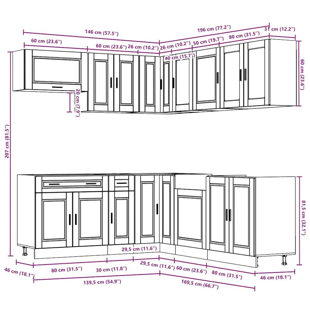 11-delige Keukenkastenset Porto bewerkt hout zwart is nu te koop bij PeponiXL, paradijselijk wonen!
