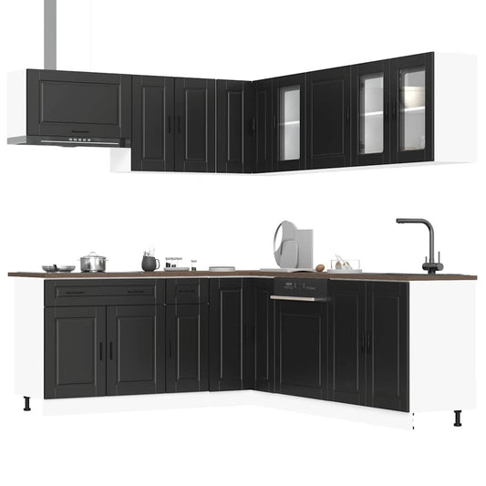 11-delige Keukenkastenset Porto bewerkt hout zwart is nu te koop bij PeponiXL, paradijselijk wonen!