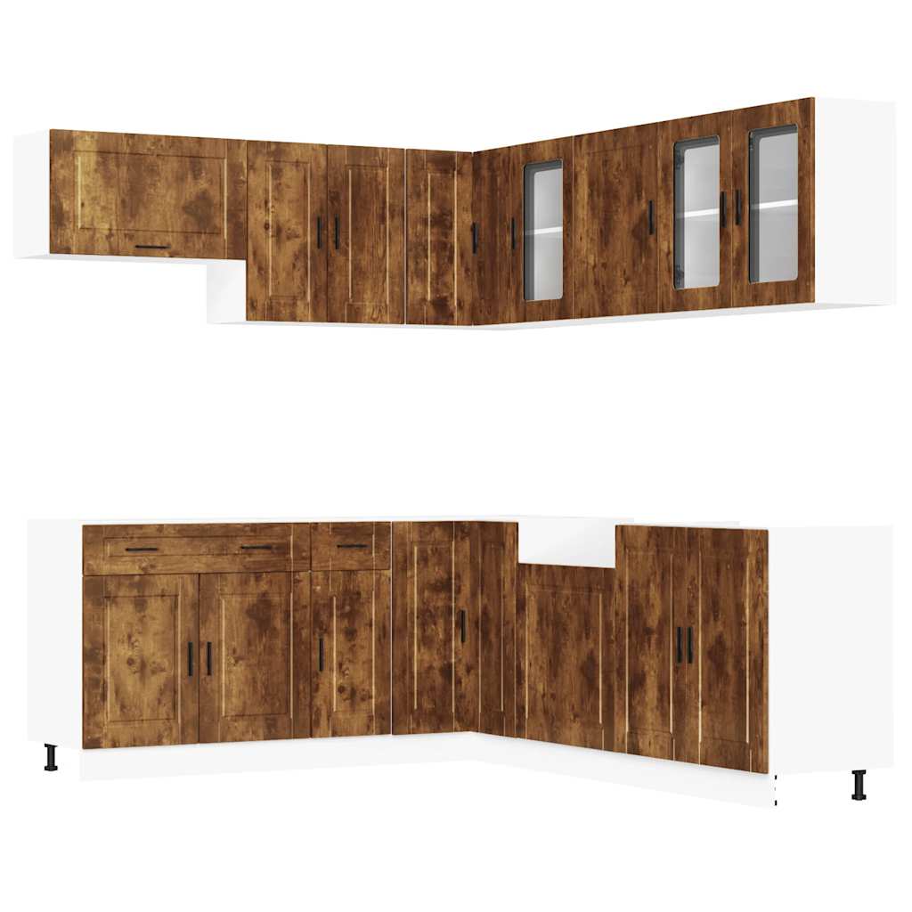 11-delige Keukenkastenset Porto bewerkt hout gerookt eiken is nu te koop bij PeponiXL, paradijselijk wonen!