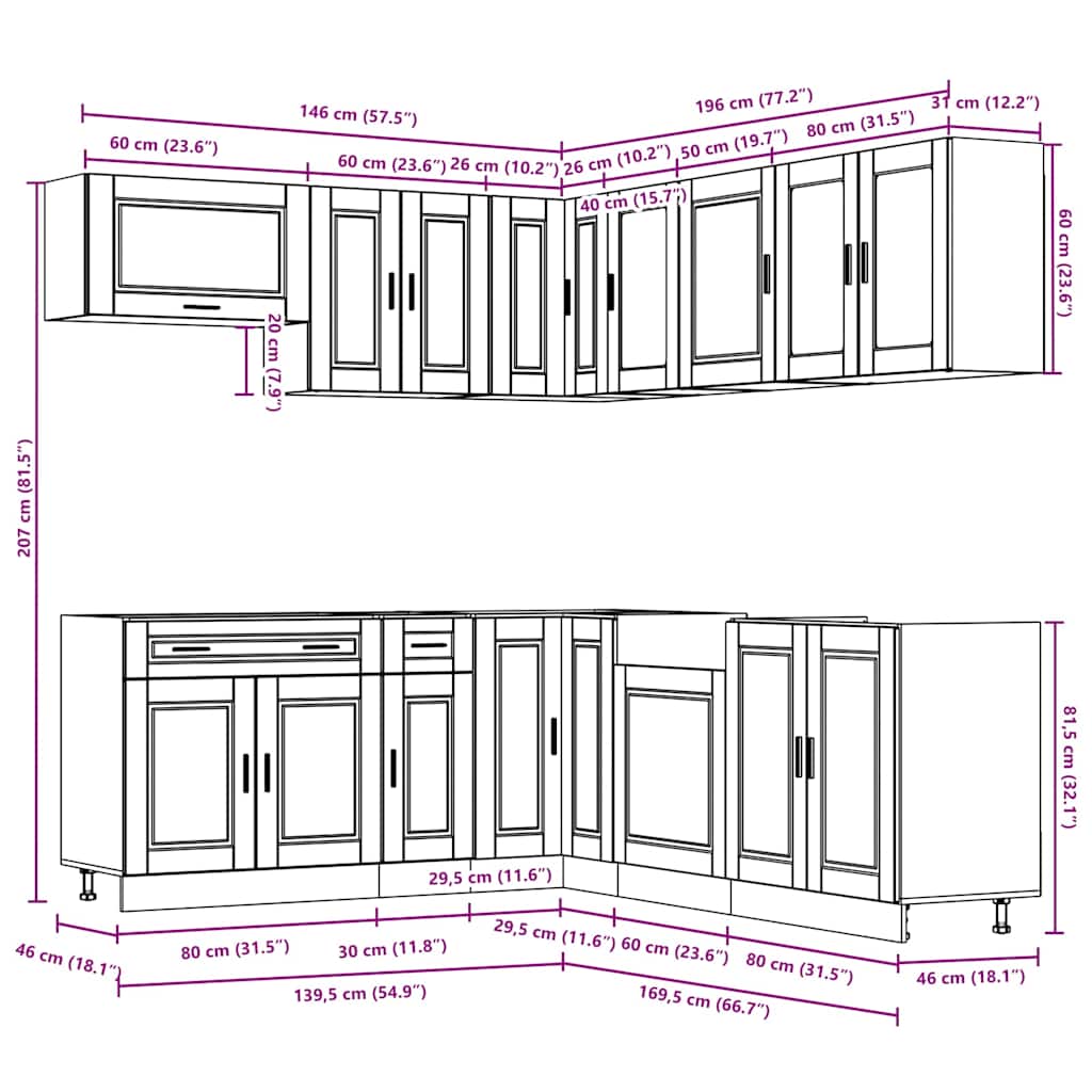 11-delige Keukenkastenset Porto bewerkt hout gerookt eiken is nu te koop bij PeponiXL, paradijselijk wonen!