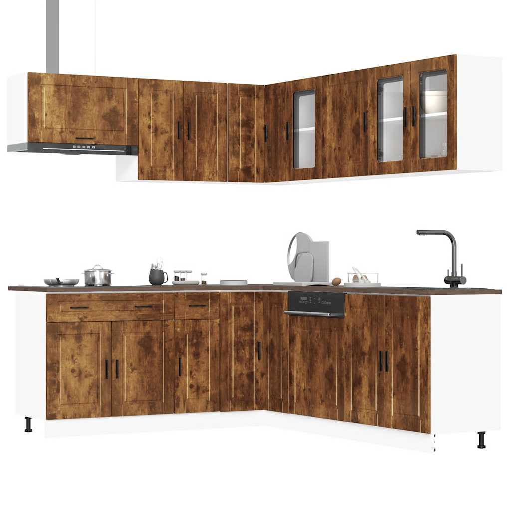 11-delige Keukenkastenset Porto bewerkt hout gerookt eiken is nu te koop bij PeponiXL, paradijselijk wonen!
