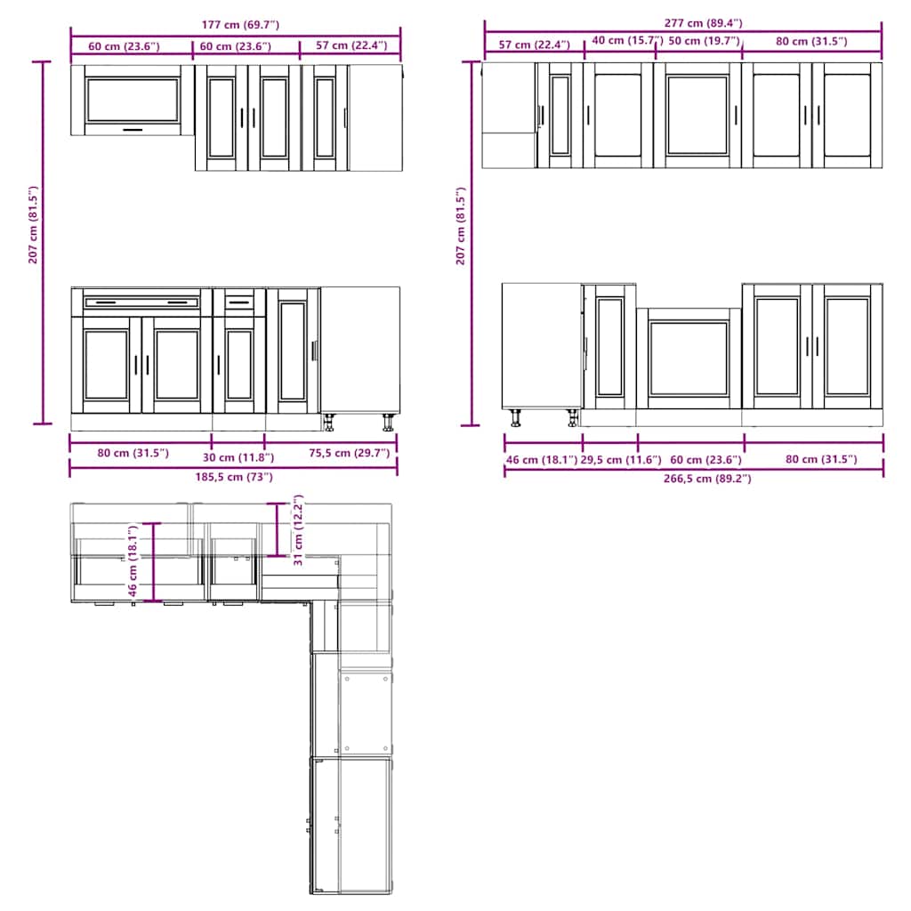 11-delige Keukenkastenset Porto bewerkt hout grijs sonoma eiken is nu te koop bij PeponiXL, paradijselijk wonen!