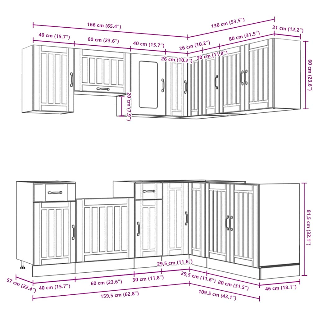 11-delige Keukenkastenset Kalmar bewerkt hout wit is nu te koop bij PeponiXL, paradijselijk wonen!