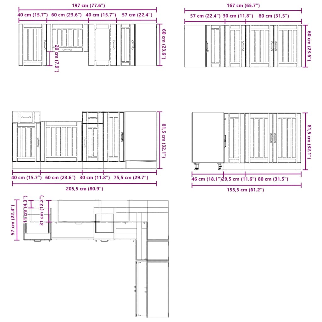 11-delige Keukenkastenset Kalmar bewerkt hout wit is nu te koop bij PeponiXL, paradijselijk wonen!