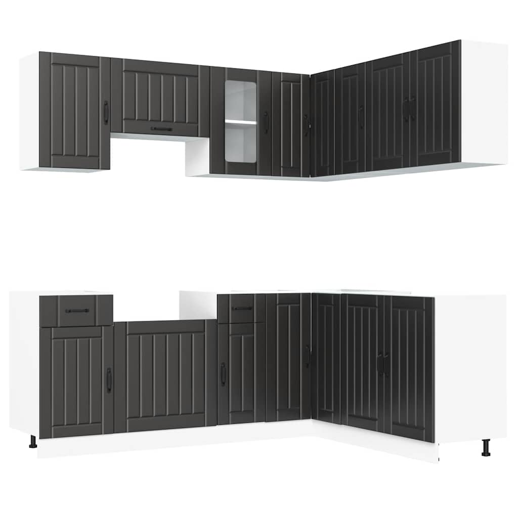 11-delige Keukenkastenset Kalmar bewerkt hout zwart is nu te koop bij PeponiXL, paradijselijk wonen!