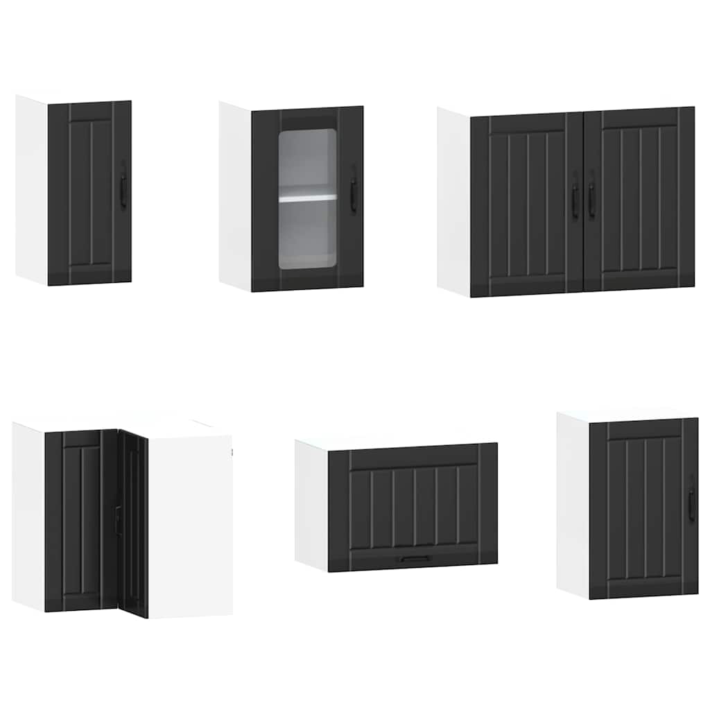 11-delige Keukenkastenset Kalmar bewerkt hout zwart is nu te koop bij PeponiXL, paradijselijk wonen!