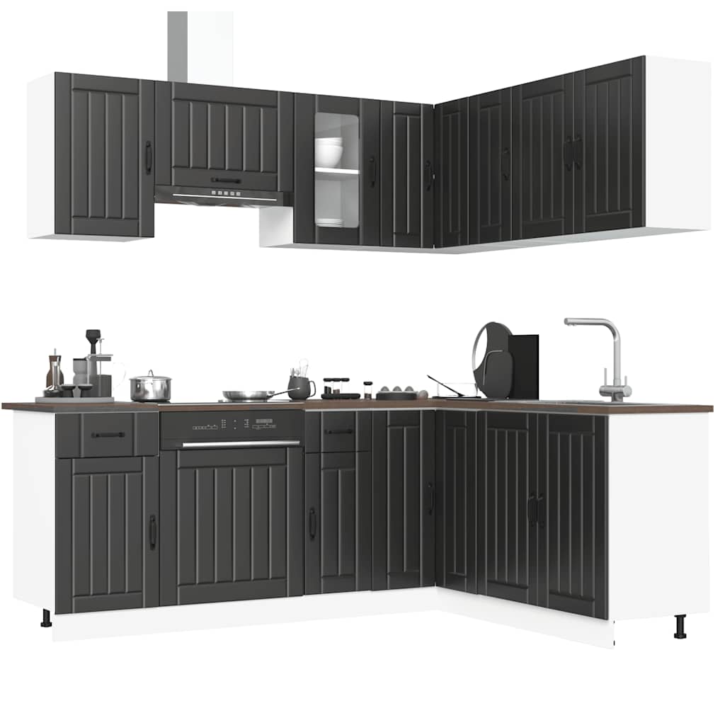 11-delige Keukenkastenset Kalmar bewerkt hout zwart is nu te koop bij PeponiXL, paradijselijk wonen!