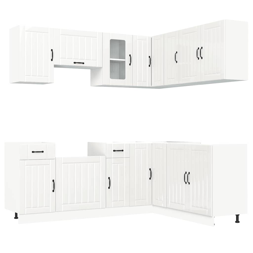 11-delige Keukenkastenset Kalmar bewerkt hout glanzend wit is nu te koop bij PeponiXL, paradijselijk wonen!