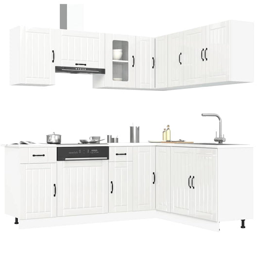 11-delige Keukenkastenset Kalmar bewerkt hout glanzend wit is nu te koop bij PeponiXL, paradijselijk wonen!