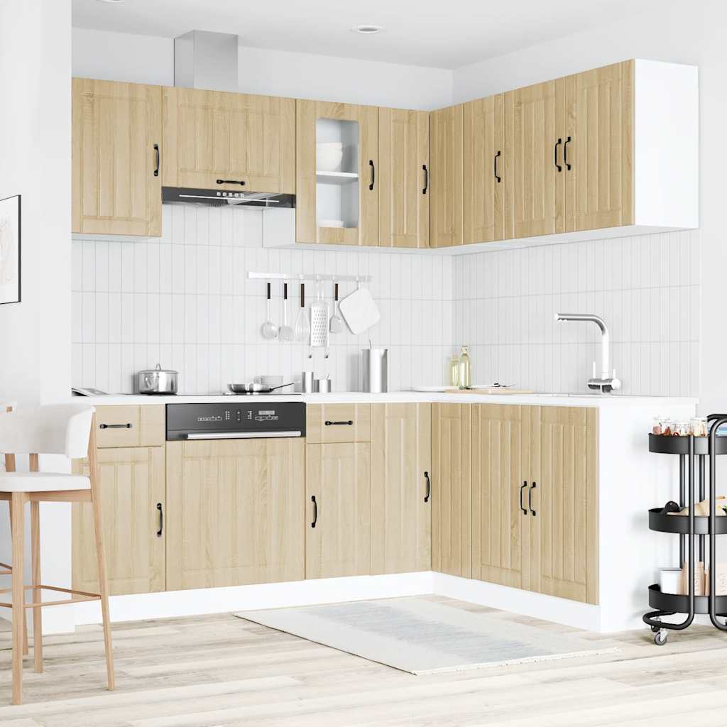 11-delige Keukenkastenset Kalmar bewerkt hout sonoma eikenkleur is nu te koop bij PeponiXL, paradijselijk wonen!