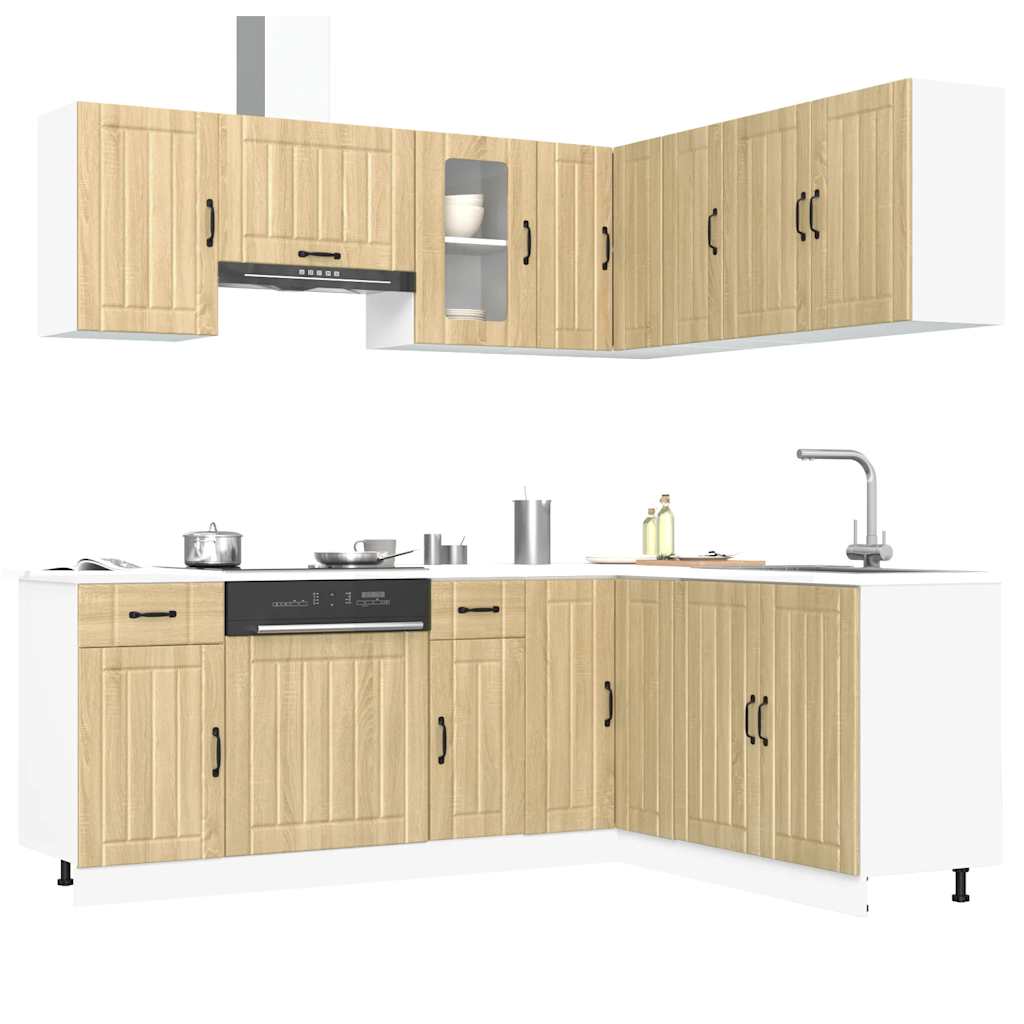 11-delige Keukenkastenset Kalmar bewerkt hout sonoma eikenkleur is nu te koop bij PeponiXL, paradijselijk wonen!