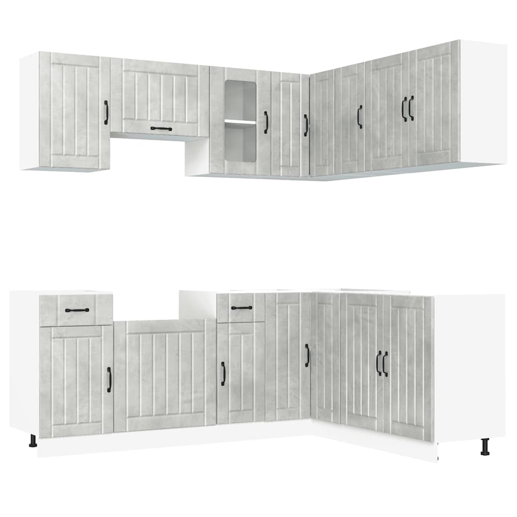 11-delige Keukenkastenset Kalmar bewerkt hout betongrijs is nu te koop bij PeponiXL, paradijselijk wonen!