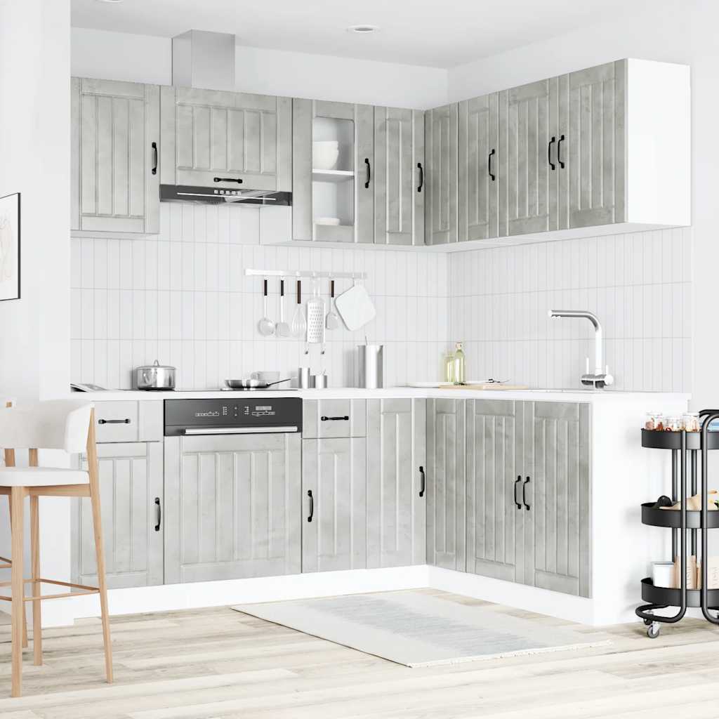 11-delige Keukenkastenset Kalmar bewerkt hout betongrijs is nu te koop bij PeponiXL, paradijselijk wonen!