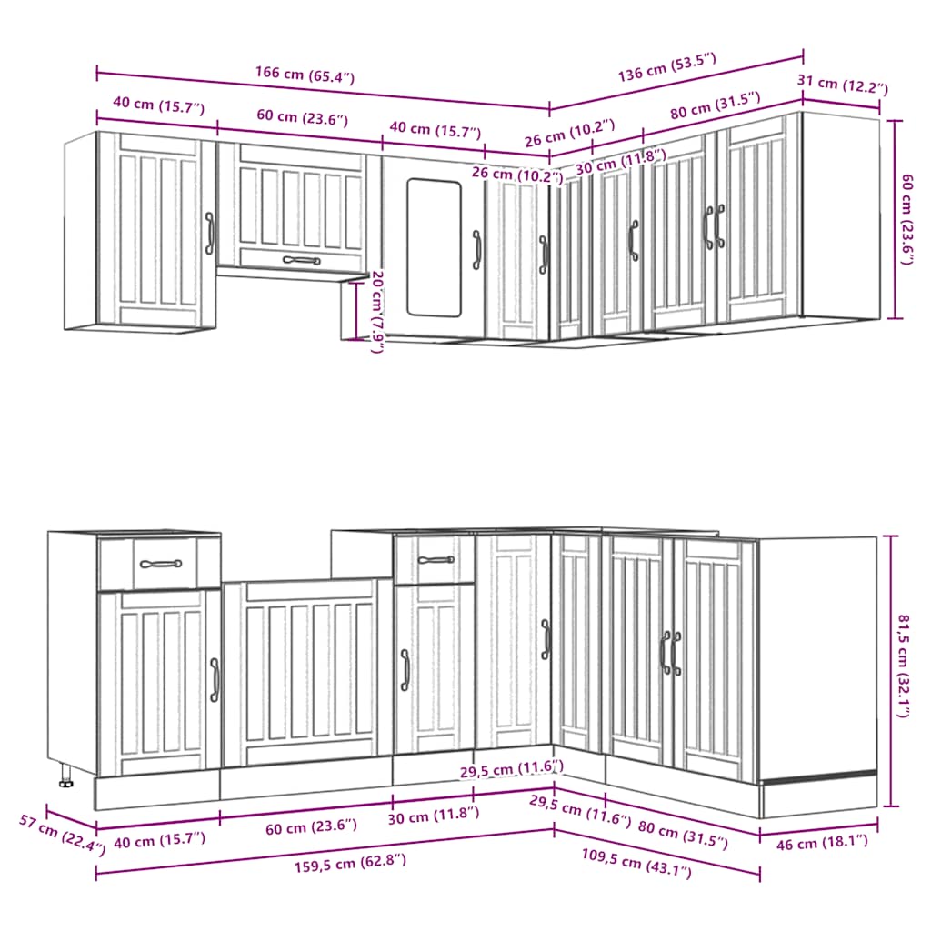 11-delige Keukenkastenset Kalmar bewerkt hout betongrijs is nu te koop bij PeponiXL, paradijselijk wonen!