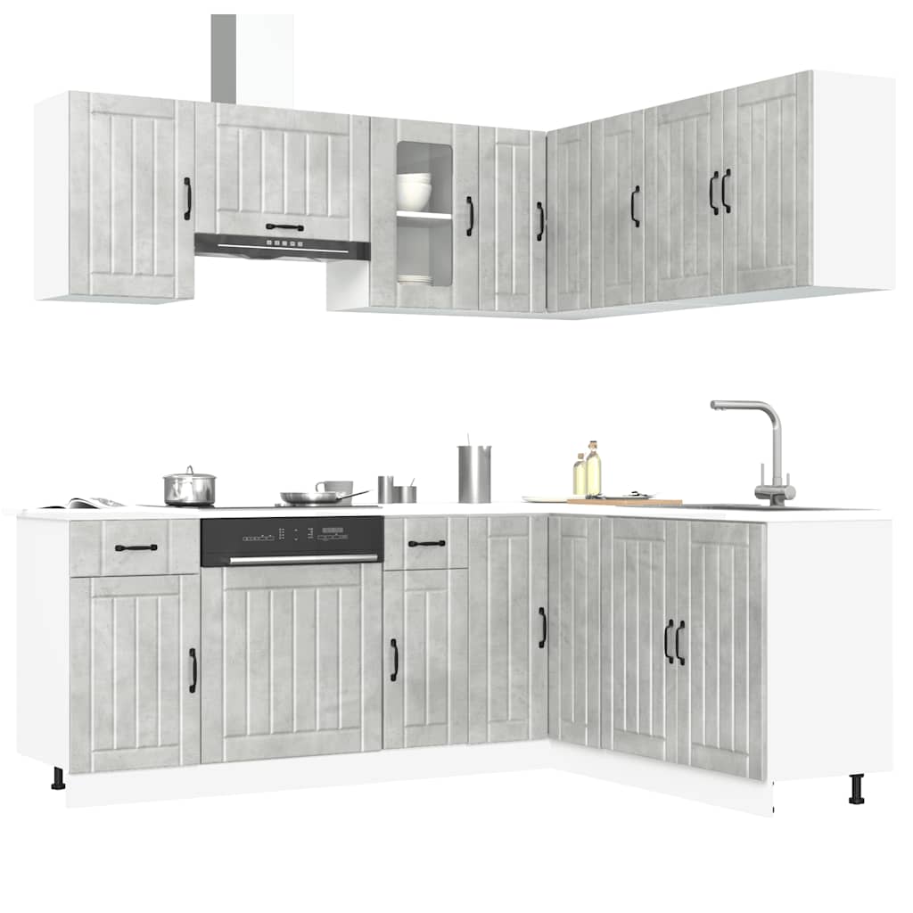 11-delige Keukenkastenset Kalmar bewerkt hout betongrijs is nu te koop bij PeponiXL, paradijselijk wonen!