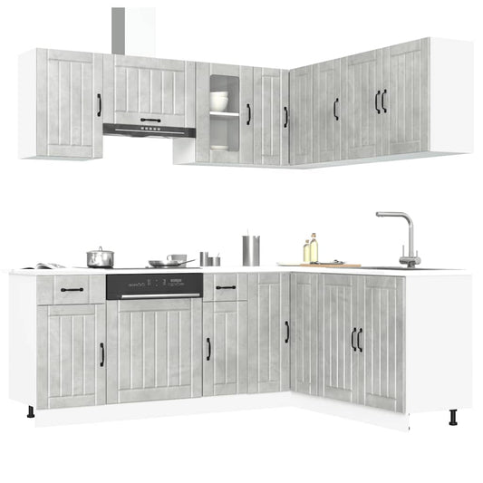 11-delige Keukenkastenset Kalmar bewerkt hout betongrijs is nu te koop bij PeponiXL, paradijselijk wonen!