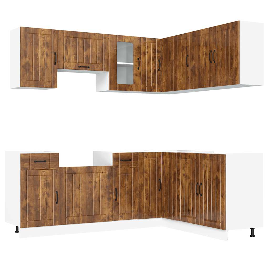 11-delige Keukenkastenset Kalmar bewerkt hout gerookt eiken is nu te koop bij PeponiXL, paradijselijk wonen!