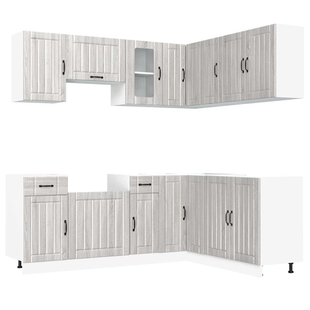 11-delige Keukenkastenset Kalmar bewerkt hout grijs sonomaeiken is nu te koop bij PeponiXL, paradijselijk wonen!
