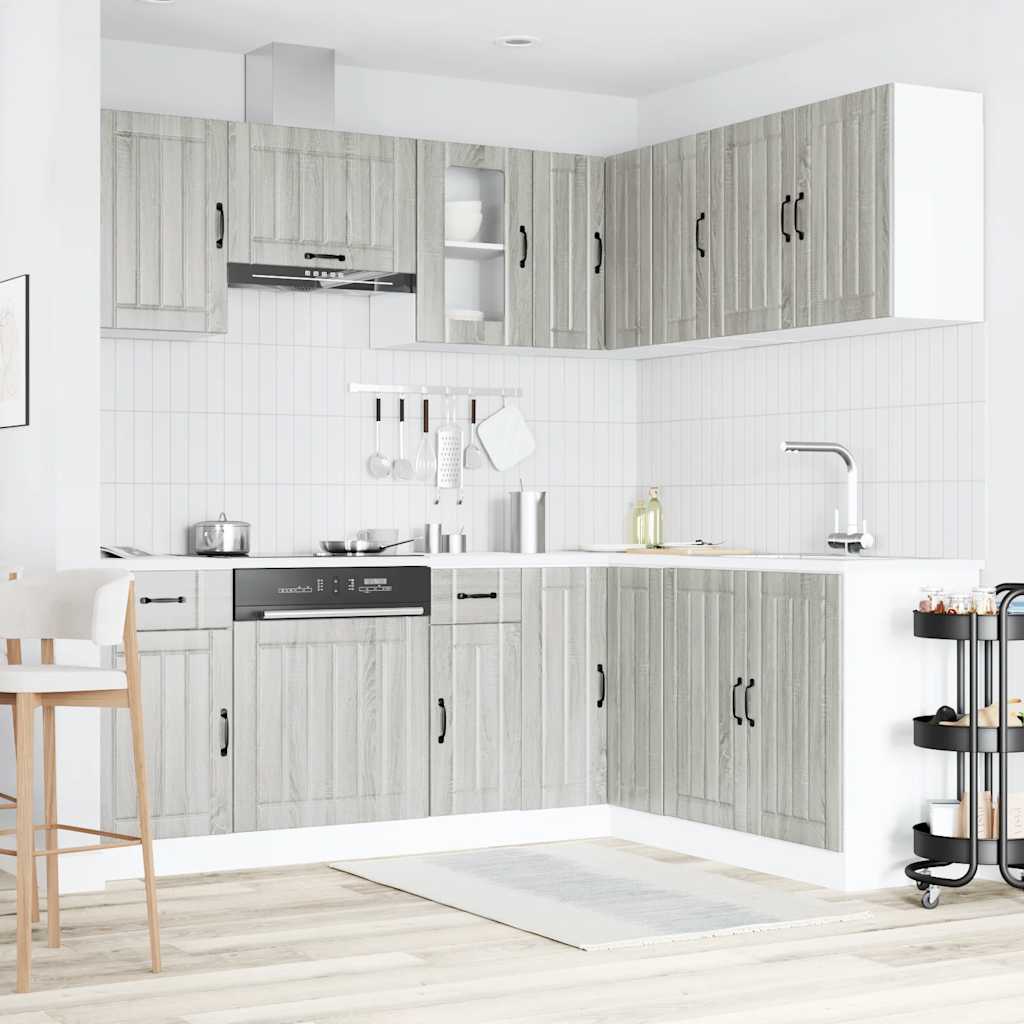 11-delige Keukenkastenset Kalmar bewerkt hout grijs sonomaeiken is nu te koop bij PeponiXL, paradijselijk wonen!