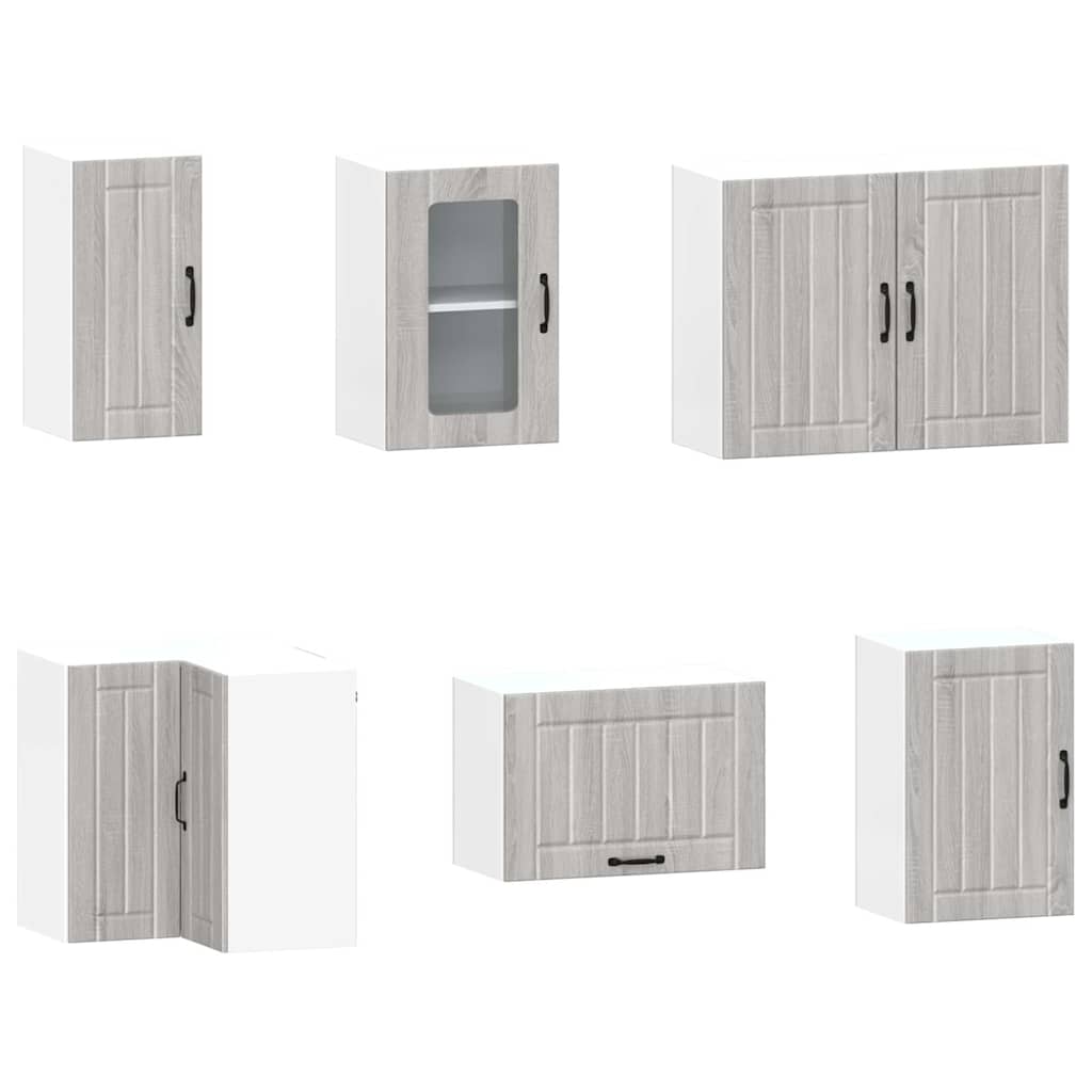 11-delige Keukenkastenset Kalmar bewerkt hout grijs sonomaeiken is nu te koop bij PeponiXL, paradijselijk wonen!